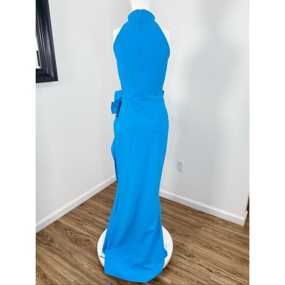Chiara Boni La Petite Robe Womens Gudrum Halter Ruffle Gown Catalina Blue 8 - Picture 8 of 11